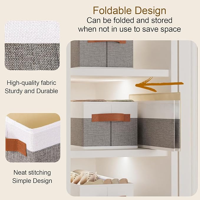 Collapsible Storage Bins 3-Pack, Foldable Baskets for Organizing, Clothes Boxes with Handles, Fabric Cubes Containers, White and Gray, 15 x 6 x 5 Inch-NeatNest