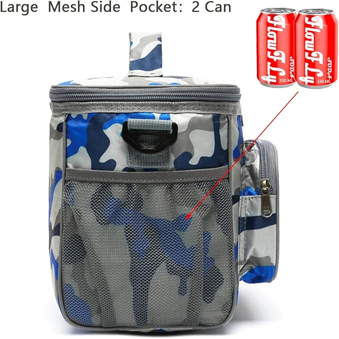 FlowFly Insulated Reusable Lunch Bag Adult Large Lunch Box for Women and Men with Adjustable Shoulder Strap,Front Zipper Pocket and Dual Large Mesh Side Pockets,BlueCamo-NeatNest