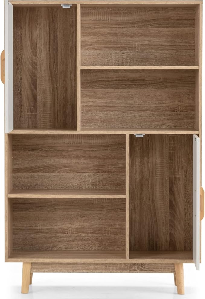 Giantex Storage Cabinet with Legs, Floor Cabinet with Doors, Shelves, Anti-Tipping Device, 4-Tier Bookshelf for Books & Photos, Tall Cupboard in Living Room, Kitchen Buffet Sideboard (White)