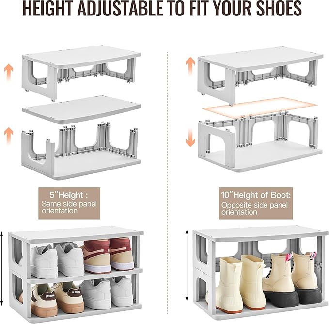 TRZZ 7-Tier Small Shoe Rack, Vertical Narrow Stackable Organizer with Removable Partition, Efficient Shoe Storage for Closet, Entryway, and Small Spaces (Grey)-NeatNest