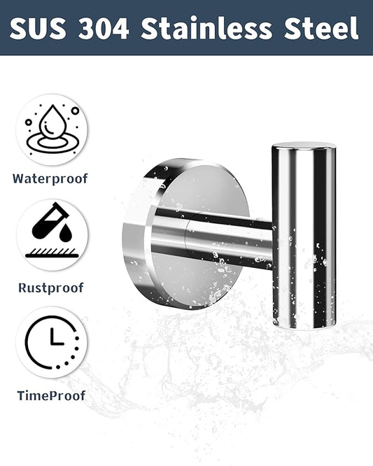 Chrome Bathroom Towel Hook, Coat Robe Clothes Hook for Kitchen Garage Wall Mounted 2 Pack, 304 Stainless Steel, Heavy Duty Door Hanger, Cabinet Closet Wall Hook for Hotel Pool (Polished Chrome)-NeatNest