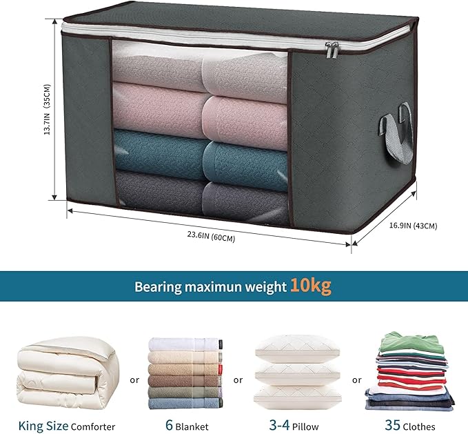 Large Storage Bags, 8 Pack Clothes Storage Bins Foldable Closet Organizers Storage Containers with Durable Handles Thick Fabric for Blanket Comforter Clothing Bedding 90 L (Gray)-NeatNest