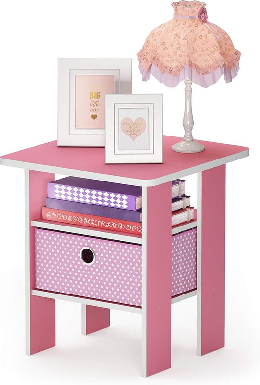 Furinno Andrey End Table / Side Table / Night Stand / Bedside Table with Bin Drawer, Pink/Light Pink