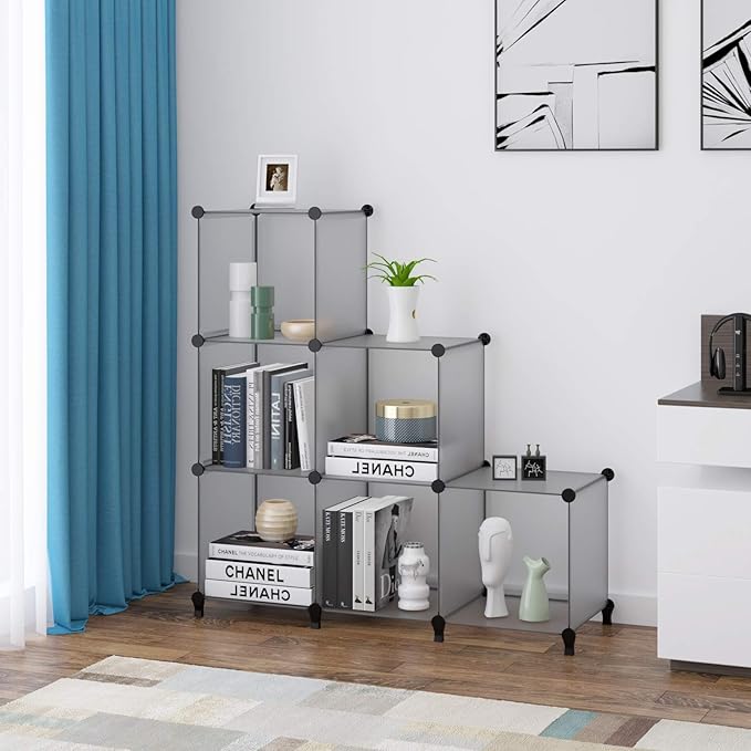 HOMIDEC 6-Cube Light Grey Cube Storage Organizer, Modular Storage Shelf with Hammer, Bin Cabinet Closet Bookshelf for Living Room, Bedroom, Office, Each Cube Size 11.8 x 11.8 inch-NeatNest