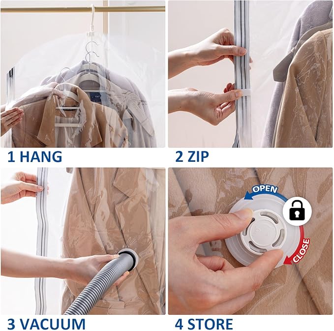 Hanging Vacuum Storage Bags, 6 Pack Large Hanging Space Saver Bags, Vacuum Sealed for Clothes Suits Dress Jackets for Moving Supplies(3 Long, 3 Short)-NeatNest
