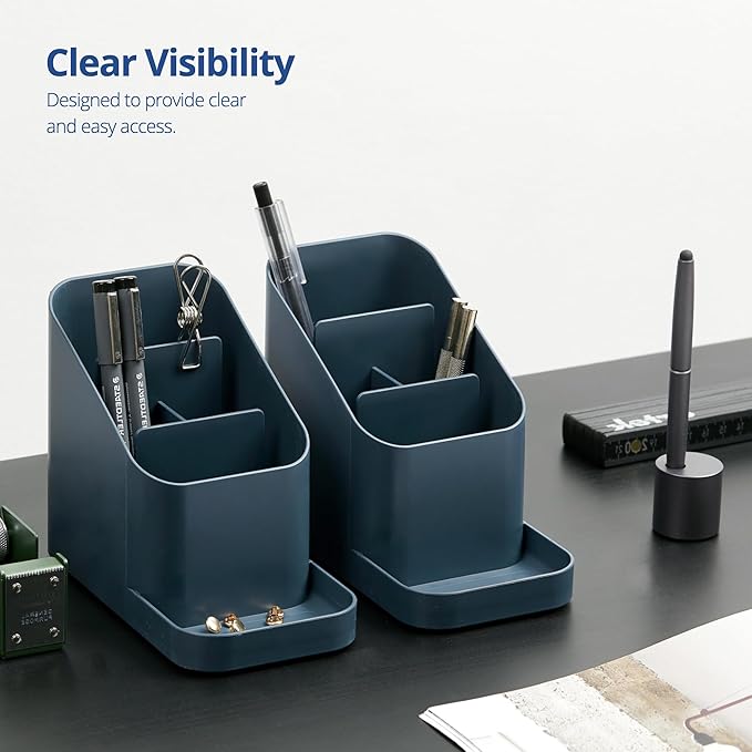 BLUE GINKGO Desk Holder – Korean-Made Office Organizer for Pencils, Pens, Notes, and Desk Supplies (Prussian Blue)-NeatNest