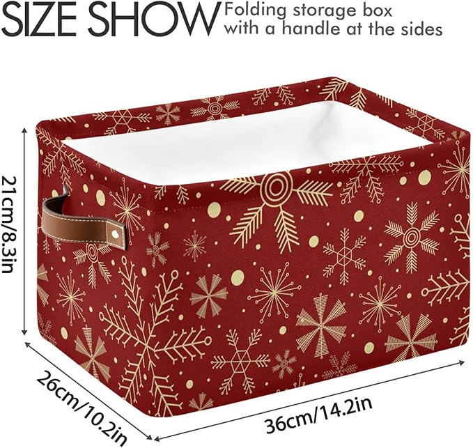 Bolaz Christmas Snowflakes on Dark Red Storage Basket,Large Storage Bin Fabric Collapsible Organizer Bag with Handles 15x11x9.5 inch-NeatNest