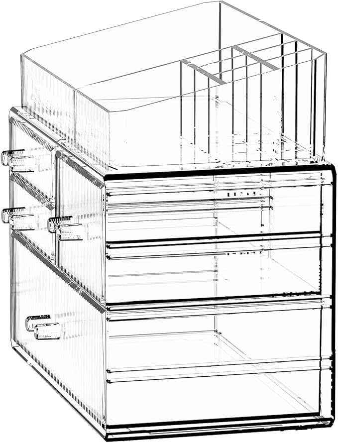 ZHIAI Stackable Storage Drawer, Acrylic Organizer, Cosmetic Organizer for Dresser, Vanity, Kitchen Cabinet, Bathroom, Under Sink, Home Organization and Storage (1 Top 3 Drawers)-NeatNest