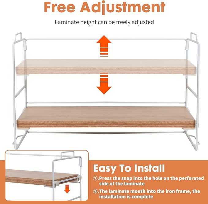 ShellKingdom Display Shelf for Figures, 2 Tier Desk Shelf Organizer, Desktop Shelves, Adjustable Bookshelf Storage Rack and Office Cubicle Decor for Tabletop, Office, Dorm (White Frame + Wood Board)-NeatNest