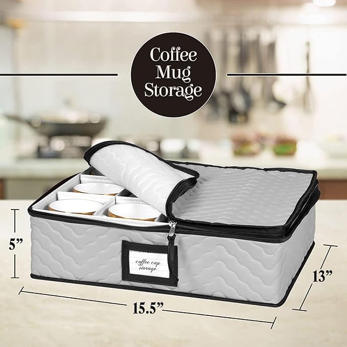 China Storage Containers 5-Piece Set Moving Boxes for Dinnerware, Glasses, Plates, Mugs and Saucers Sturdy Quilted Microfiber Dish Organizer with Dividers for Seasonal Storage - Gray-NeatNest