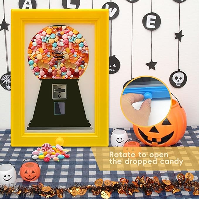 Gumball Machine，Photo Frame Candy Dispenser,For Candies, Nuts, Dog & Cat Treats, Hang on Wall, Birthday & Holiday Gift for All Ages.(Yellow)-NeatNest