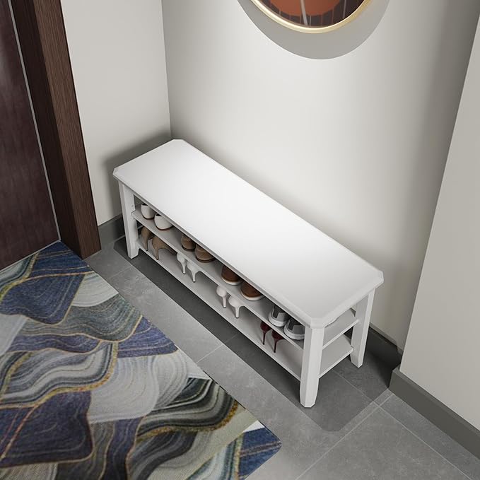Wood Shoe Rack Bench for Entryway, 2 Tier Shoe Rack for Front Door Entrance, Shoe Bench with Shoe Storage for Entryway, Bedroom, 39.4"-NeatNest
