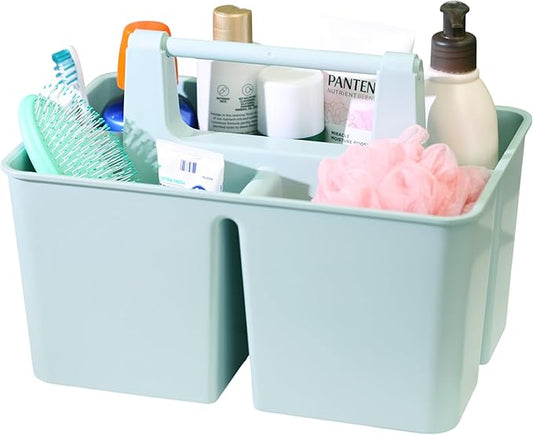 Shower Caddy Organizer with Handle, 3 Compartments, Portable Storage Bin for Bathroom, Dorm, Gym -Made In USA (Mint)