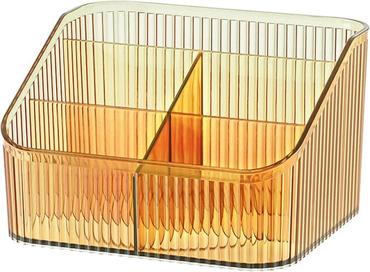 Makeup Organizer Cosmetics Storage Box, Large Capacity Make Up Brush Holder Organizer Vanity Accessories, Bathroom Countertops, Desk Storage Container, Cosmetic Display cases(Yellow-L)-NeatNest