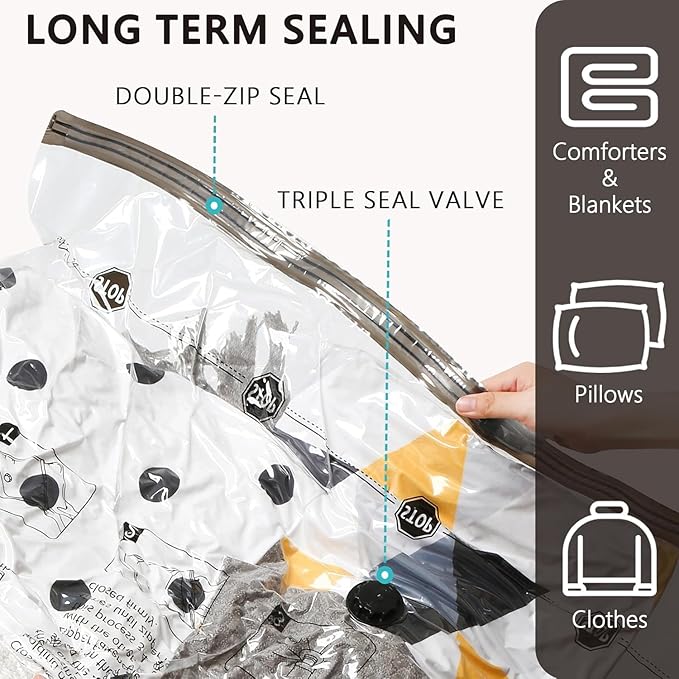 Vacuum Storage Bags 8 Small, Space Saver Bags with Travel Hand Pump, Compression Airtight Sealer Bags for Clothes, Bedding, Pillows, Comforters, Blankets-NeatNest