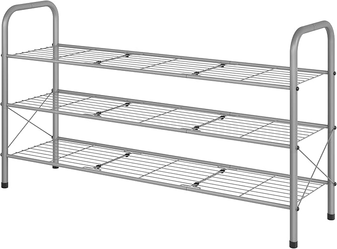 Hoctieon 3 Tier Mesh Style Shoe Rack, Entryway Shoe Shelf, Shoe Storage Organizer, Shoe Rack for Closet, Space Save for Bathroom, Garage, Hallway, Bedroom, Living Room, Grey-NeatNest
