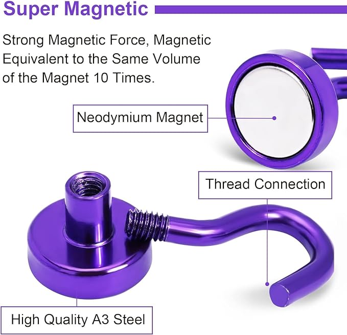 DIYMAG Magnetic Hooks, 30Lbs Strong Heavy Duty Cruise Magnet S-Hooks for Classroom, Fridge, Hanging, Cabins, Grill, Kitchen, Garage, Workplace and Office etc, (10 Pack-Purple)-NeatNest