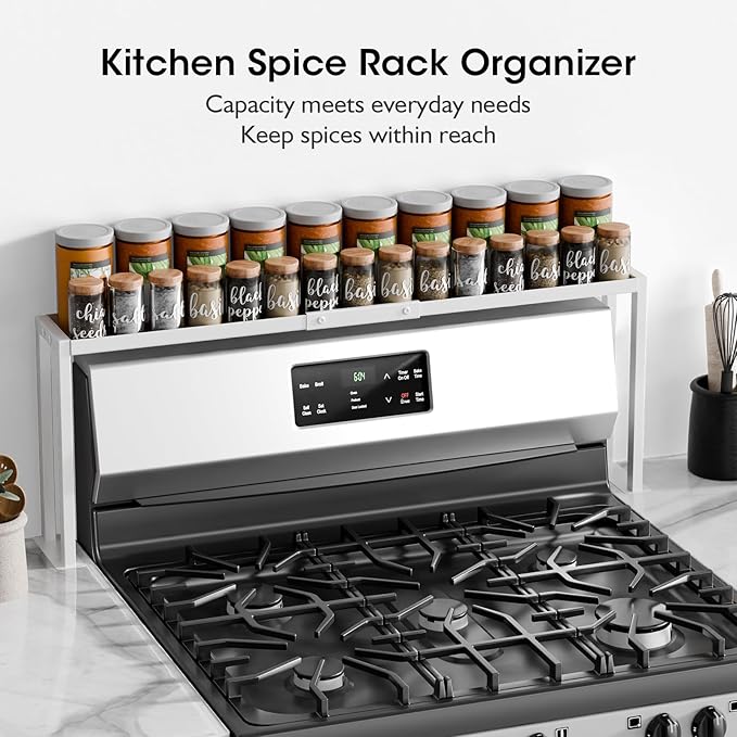 Bumusty Spice Rack Shelf for Kitchen Stove, 32" Adjustable Oven Spice Rack, Seasoning Organizer Kitchen Shelves，White-NeatNest