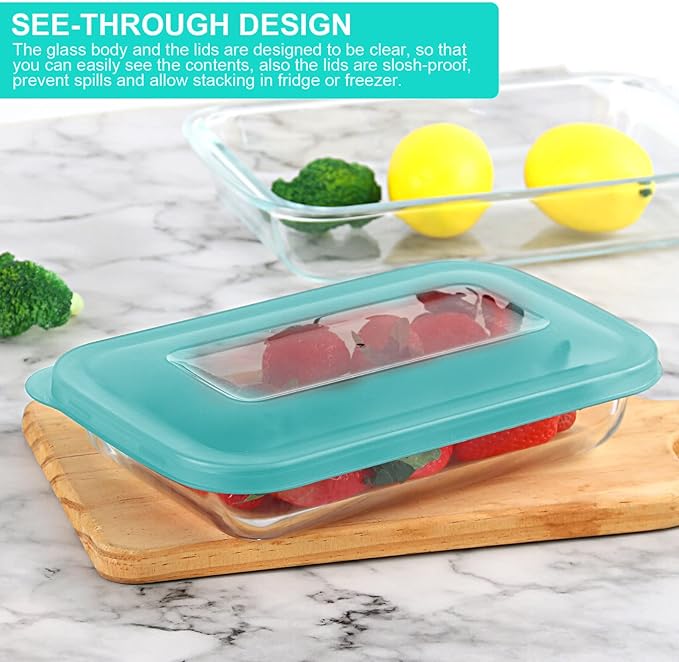 8 Pieces Glass Baking Dish with Lids Rectangular Glass Baking Pan Bakeware Set with BPA Free Lids, Baking Pans for Lasagna, Leftovers, Cooking, Kitchen, Fridge-to-Oven, Green