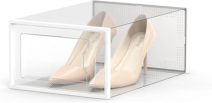 SEE SPRING 12 Pack Shoe Storage Box, Clear Plastic Stackable Shoe Organizer for Closet, Space Saving Foldable Shoe Rack Sneaker Container Bin Holder-NeatNest