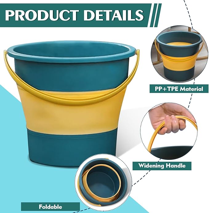 Collapsible Bucket 1.3 Gallon/5L Small Plastic Buckets Household Cleaning Mop Buckets Foldable Water Bucket for Car Wash Fishing Camping Beach (Blue)-NeatNest