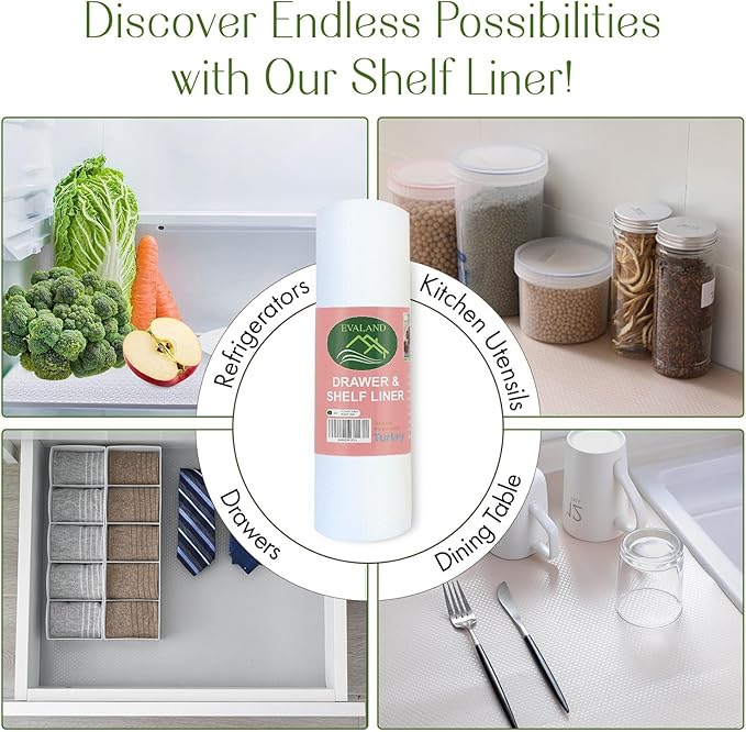 EVALAND 19.6" x 33 FT Non-Slip Shelf Liner, Non-Adhesive, BPA-Free, Waterproof Pantry Liner for Shelves, Easy to Cut, Oil-Proof Shelf Liners for Kitchen, Cabinets, Drawers, Refrigerator, Clear