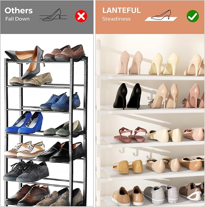 Tall Shoe Rack 10 Tier Shoe Organizer Large Shoe Shelf with 18 Hooks Storage for 50 Pair Sneaker and Boot, Stackable Vertical Shoe Rack Organizer for Closet, Entryway, Bedroom, White-NeatNest