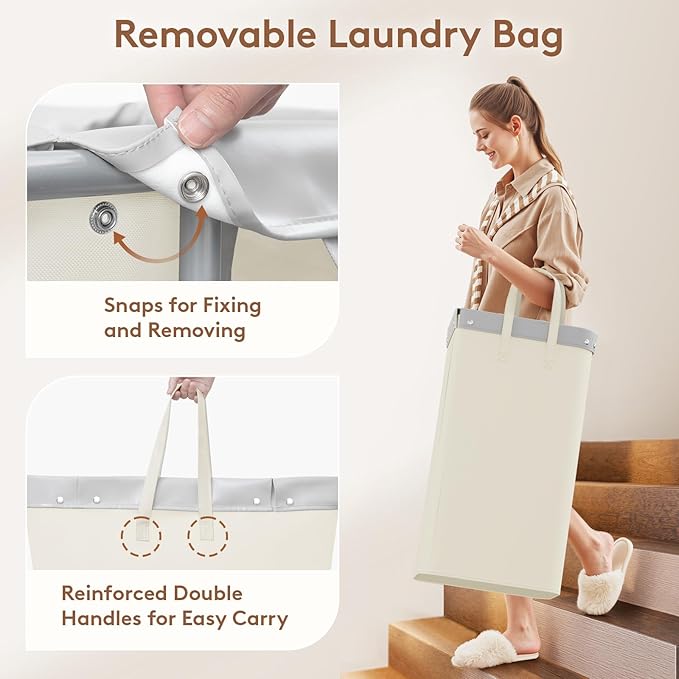 Lifewit 100L Large Laundry Basket with Wheels, Tall 1 Section Laundry Hamper Organizer, Rolling Laundry Cart with Steel Frame & Removable Bag for Luandry Room Bathroom Bedroom, White