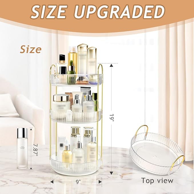 360 Rotating Makeup Organizer for Vanity,3 Tier Large Capacity Skincare Organizers,Bathroom Counter Organizer, transparent Spinning Perfume & Vanity Organizer (White, 3 Tier)-NeatNest