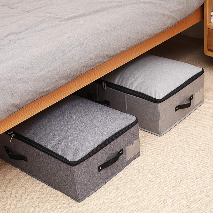 AMJ 29.5"*15"*7", Rigid Under Bed Garment Storage Bins, Folding & Washable, Soft Zip Lid, Black Gray-NeatNest