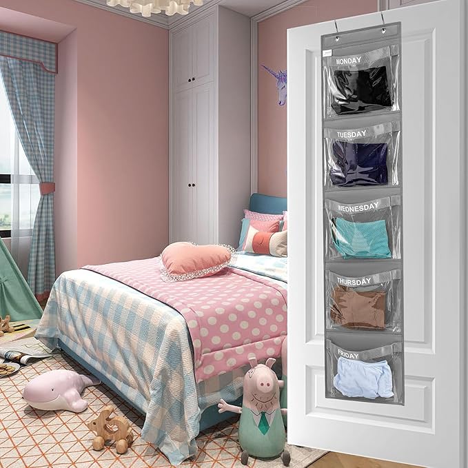 Day of Week Kids Clothes Organizer Weekly Hanging Closet Organizer Monday to Friday School Clothing Storage (GREY)-NeatNest