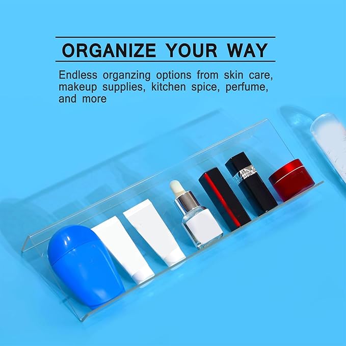 Drawer Organizer Set,4 Tier- 8 Pack Acrylic Seasoning Organizer, Spice rack Organizer for Cabinet , Makeup Organizer,Expandable From 13'' to 26'' Trays with Angled Dividers for Vanity Drawer,Bathroom