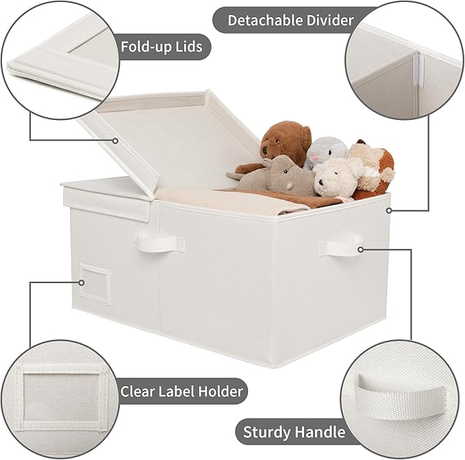 GRANNY SAYS Fabric Storage Bin with Lid, Decorative Storage Boxes, Basket for Shelves, Closet Storage Bins, Large Storage Bins for Clothing, Jumbo, Ivory, 2-Pack-NeatNest