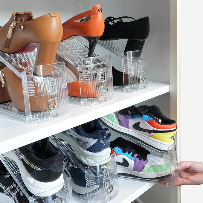 Shoe Slots Organizer, 20PCS Adjustable Double Layer Stack Shoe Rack, 50% Space-Saving Storage Rack Holder, Transparent-NeatNest