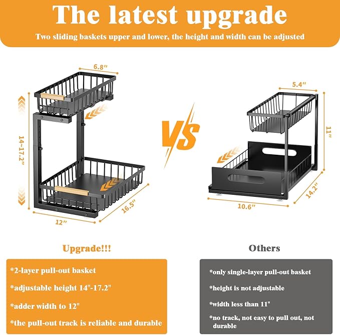 2-Tier Slide Out Under Sink Organizer – 2-Tier Pull-Out Storage Rack, Bathroom organizers and storage for Kitchen and Bathroom, Space-Saving Cabinet Organizer, Rustproof,（White)(2 Pack)-NeatNest