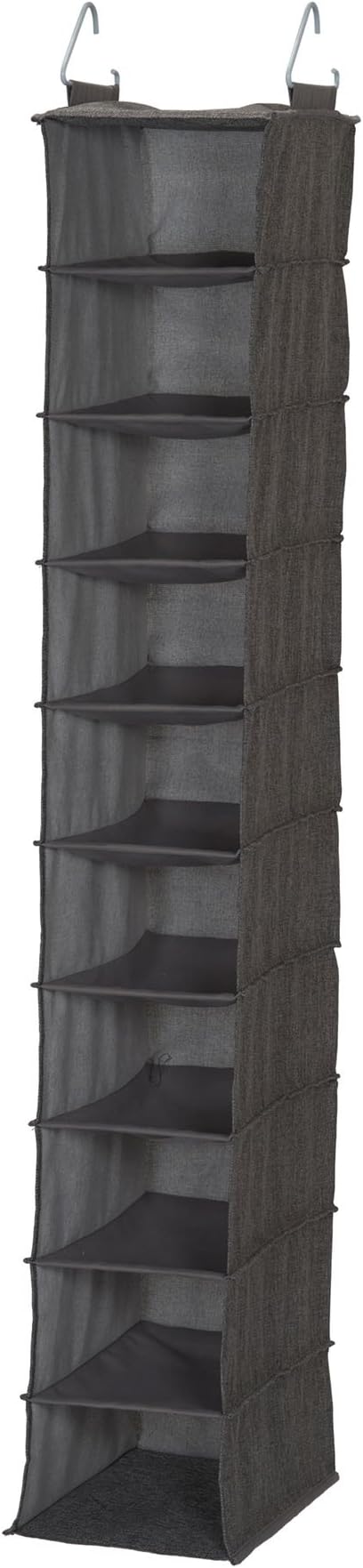 Household Essentials 10-Shelf Wide Hanging Shoe Organizer, Soft and Durable Polyester, Versatile, Breathable, Stylish, Compact, Sturdy Hooks for Rod or Wire Closets, Gray-NeatNest