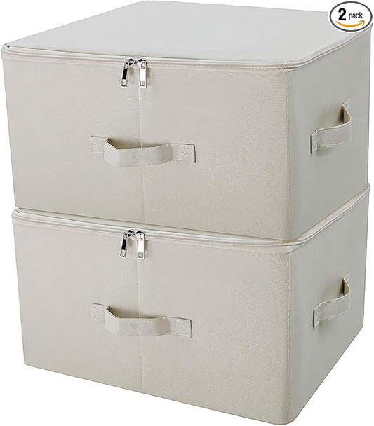 Collapsible Rigid Storage Bins with Lid, Shelves Clothes Storage Cubes, Tide Up Your Wardrobe, Beige, Set of 2-NeatNest