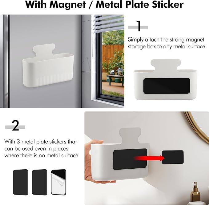 Poeland 4 Pack Magnetic Storage Box, Magnetic Cup Holder, Makeup Organizer for Bathroom, Bedroom, Fridge, Cabinet (Size L)