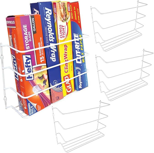 Evelots Kitchen Wrap Organizer - 4 Pack - Hold up to 4 Plastic, Foil, Paper, Wax - Cabinet Door, Wall Rack Basket - Sandwich, Freezer, Food Bag Storage - Laundry Supplies - Plastic Coated Metal