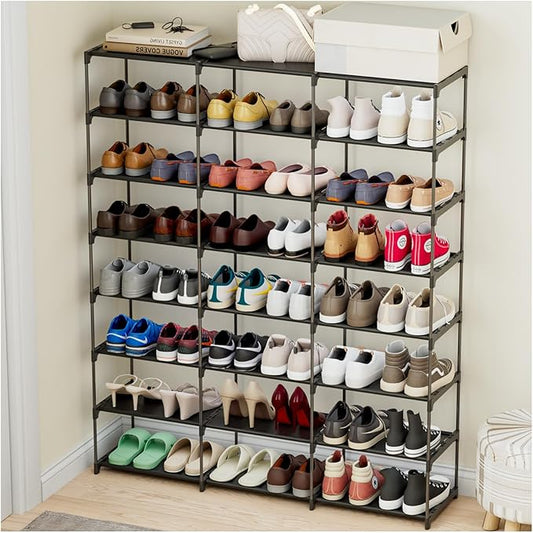 Large Shoe Rack 3 Row 8 Tier 40-60 Pairs Shoes Boots with Plastic Plate Home Sturdy Storage Organizer Shelf for Garage Entryway Hallway Front Doorway-NeatNest