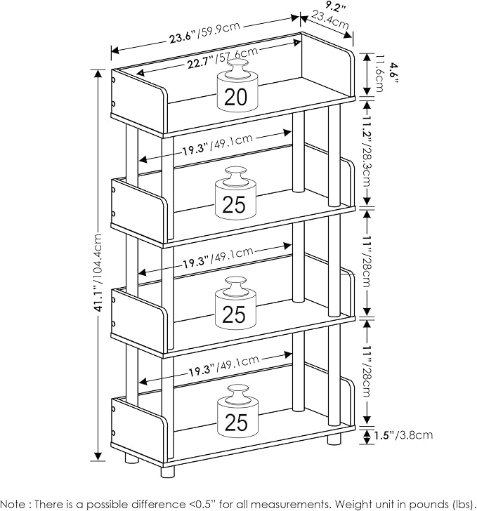 Furinno Turn-N-Tube 4-Tier Toolless Display Rack, Amber Pine/Black-NeatNest