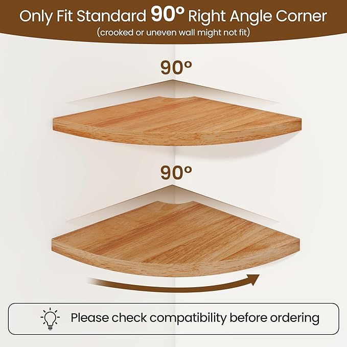 Fun Memories Corner Shelf Wall Mount, Solid Oak Wood Floating Corner Shelves with Cable Hole, 8.5in Rustic Design for Bedroom, Bathroom, Kitchen, Living Room (Natural, 1 Pack)-NeatNest