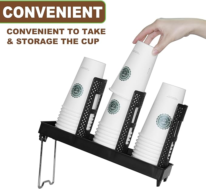 Coffee Cup Holder,Cup and Lid Dispenser with Stand,Disposable Cups Organizer,3 Slots,for Coffee Station,Bar,Office,Home,Restaurant,Breakroom,Countertop-NeatNest