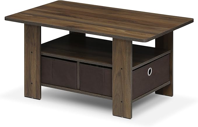 Furinno Andrey Coffee Table with Bin Drawer, Columbia Walnut/Dark Brown-NeatNest