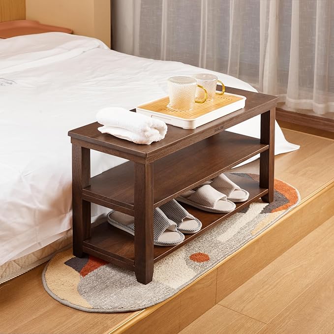 Shoe Rack Bench, 2-Tier Wood Heavy Duty Shoe Organizer Shelf for Entryway, Living Room,Bedroom (Brown, 11.81"X31.5"X16.54")-NeatNest