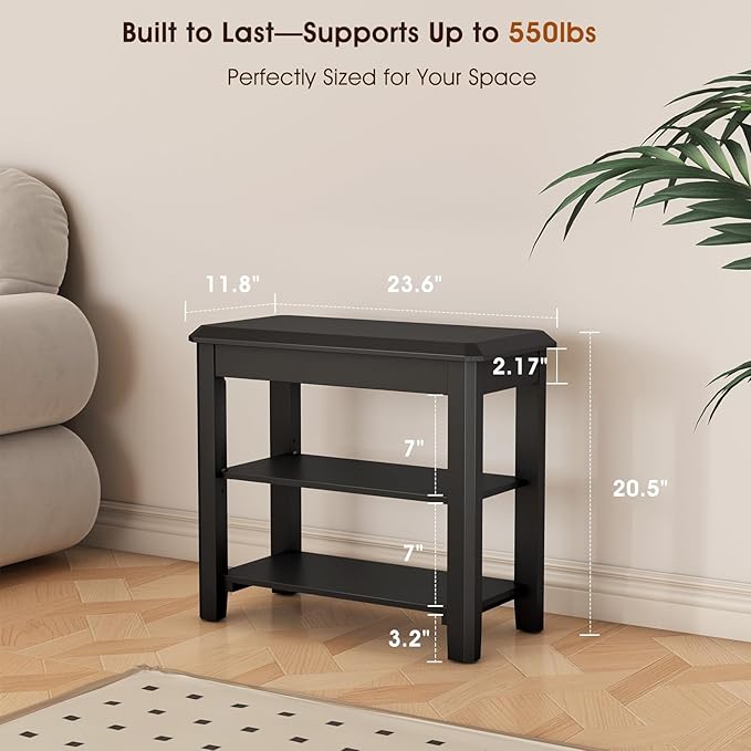 Shoe Rack Bench Seat Rubberwood 2-Tier Wooden Storage Bench 550lbs Compact Mid-Century Modern Design for Entryway, Hallway, Closet, Front Door Entrance, Foyer-NeatNest