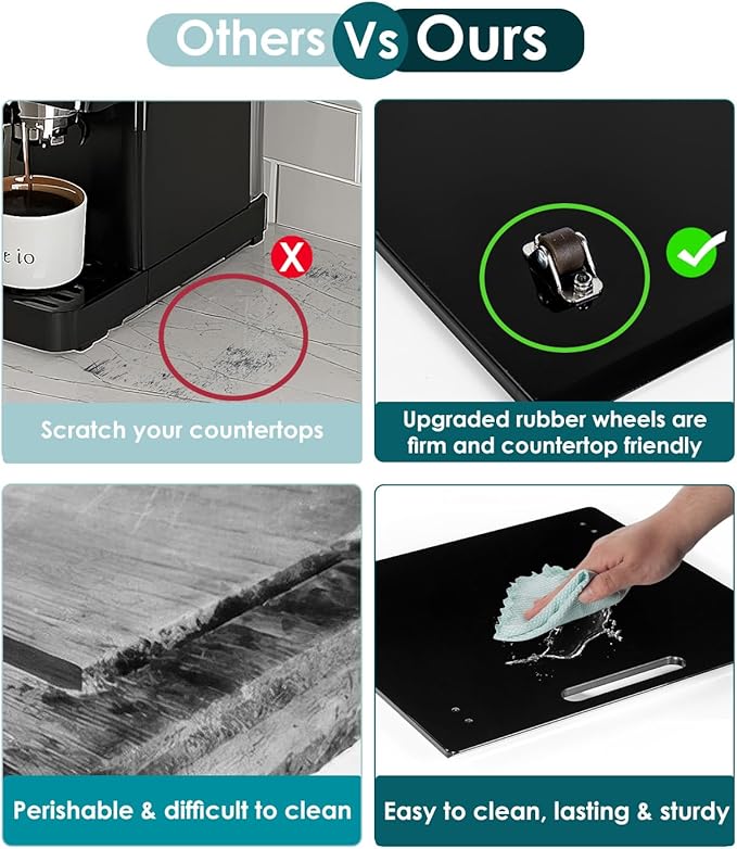 HAYVAN Acrylic Sliding Tray for Coffee Maker & Heavy Kitchen Appliances - Appliance Slider with Silent Wheels Slides Easily from Under The Cabinet - Countertop Space Save (Black, 14” W x 13”D)