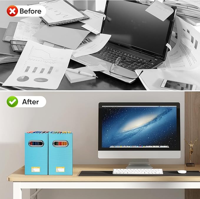 BALEINE File Organizer Box, Cardboard File Folder Organizer with Handle for Letter Size, Portable Collapsible Hanging Filing Box for Home Office Document Storage (4 Pack, Blue)-NeatNest