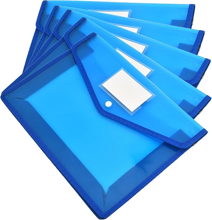 Expanding File Folder Document Organizer with Snap Button, Waterproof Transparent Document Bag, 2.8" Expansion, Letter A4 Expandable File Folder for Home School Office Organization，5 Pack