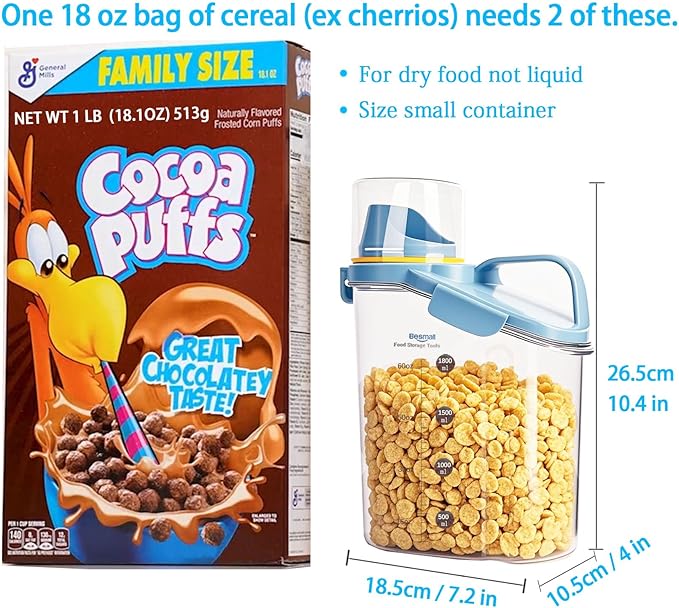 Cereal Containers Storage,2L Airtight Large Dry Food Storage Containers with Pouring Spout, Measuring Cup for Flour and Grain,BPA Free Plastic Dispenser-NeatNest